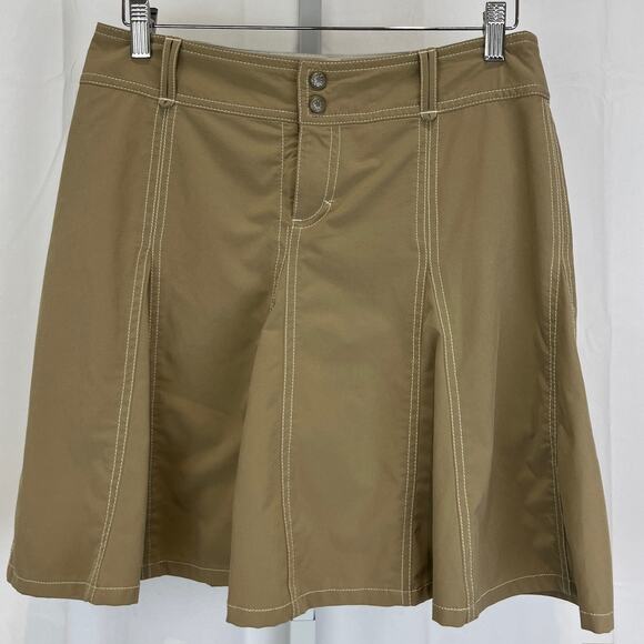 ATHLETA Whatever Skort Skirt w Shorts Zip Fly Flare Khaki Tan Size 6 Petite 6P - Picture 1 of 9